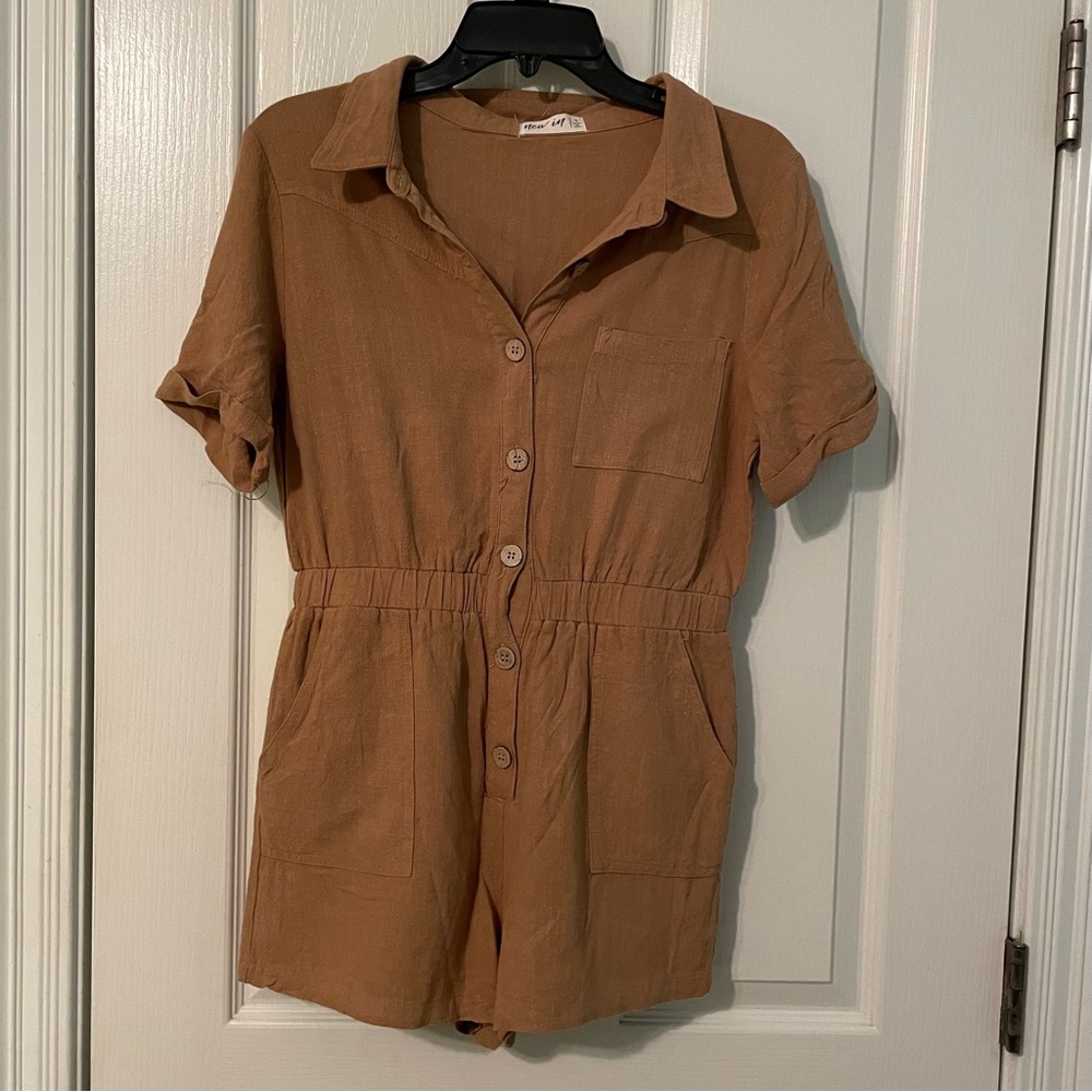 Brown button down romper. Size small